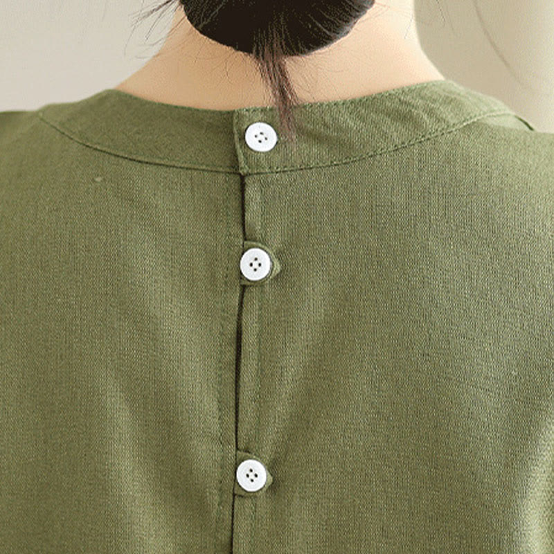 Breathable Cotton Linen Sleeveless Grounding Midi Dress