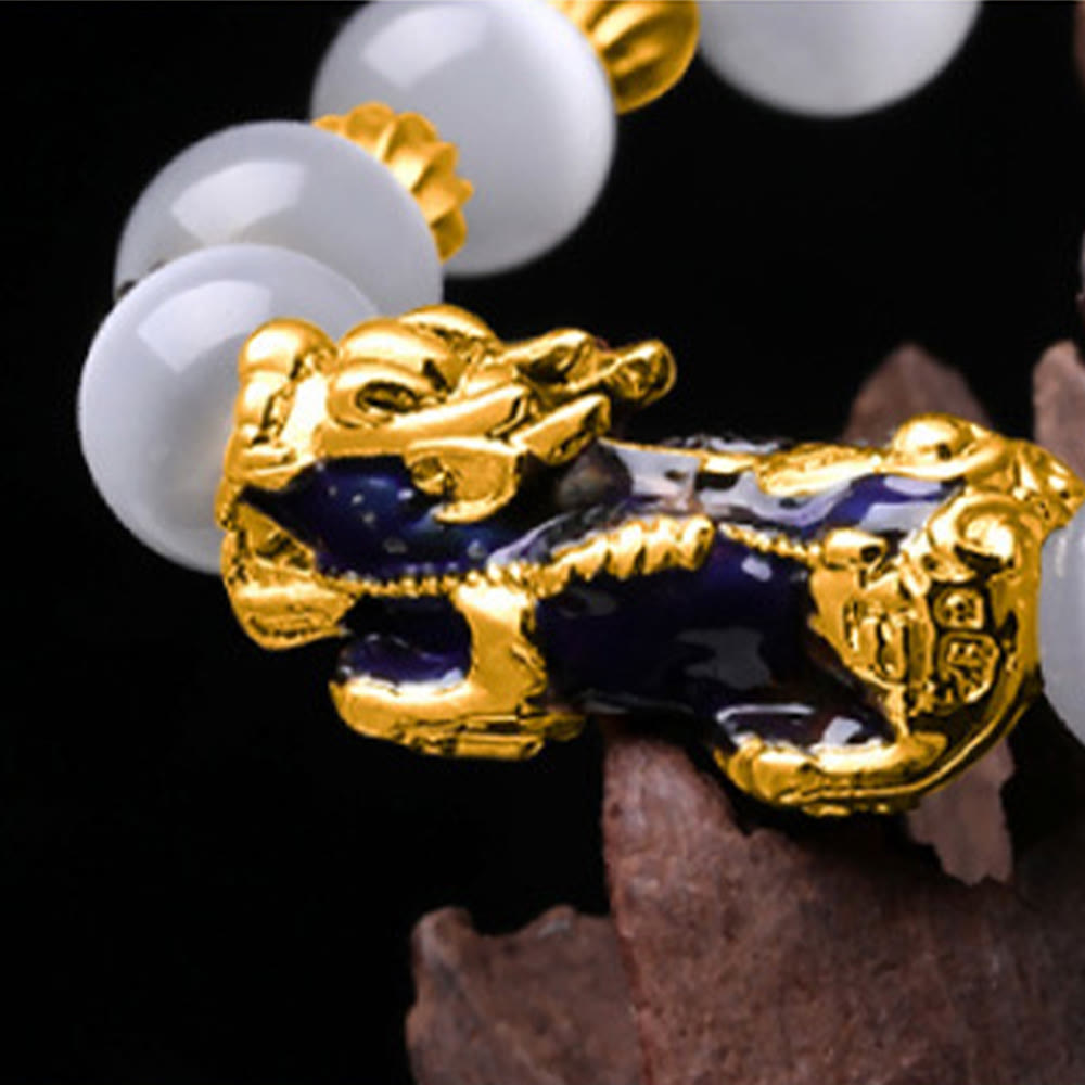 Color-Changing Cat's Eye and Copper Pixiu 10mm Beaded Bracelet