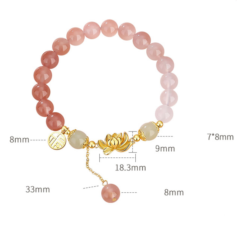 925 Sterling Silver Lotus & Fu Character Bracelet with Gradient Agate and Hetian Jade