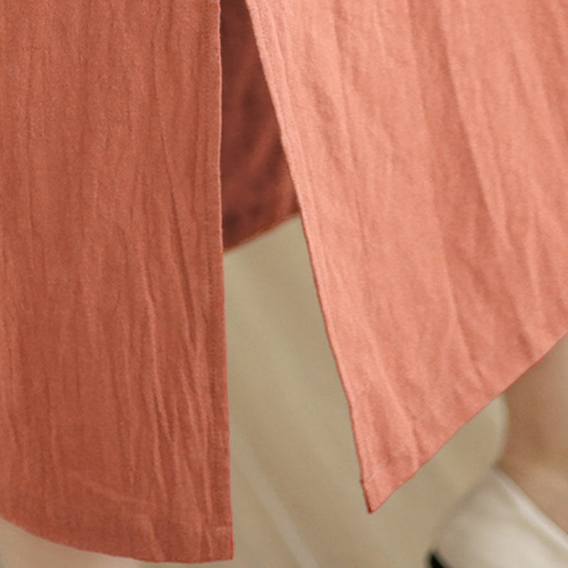 Tactile Cotton Minimalist Frog-Button Qi-Pao Midi Dress