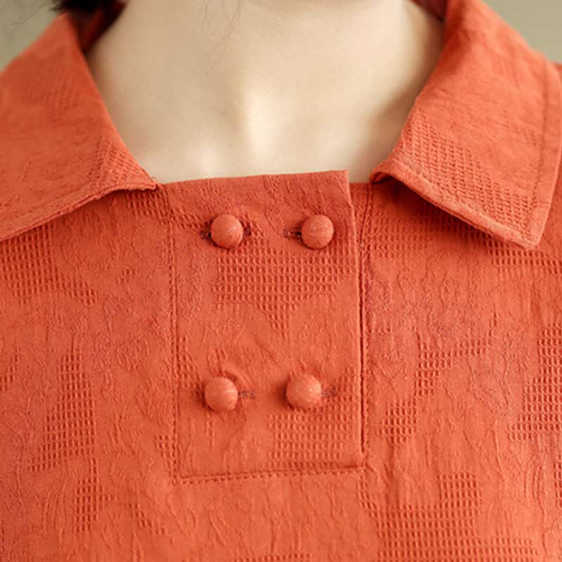 Textured Cotton Linen Lapel Grounding Midi Dress