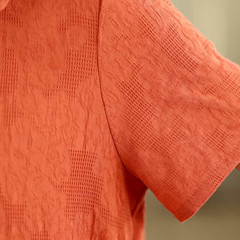 Textured Cotton Linen Lapel Grounding Midi Dress