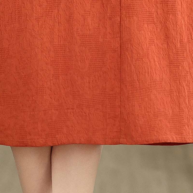 Textured Cotton Linen Lapel Grounding Midi Dress
