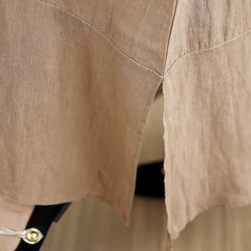 Spring Plain Irregular Sleeveless Cotton Linen Midi Dress With Pockets