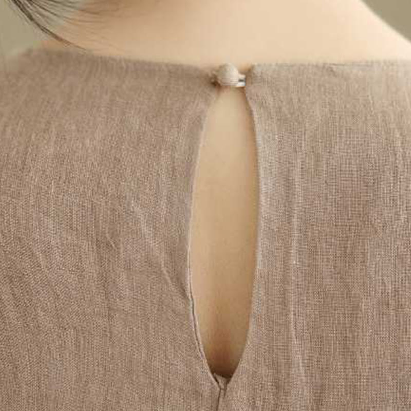 Spring Plain Irregular Sleeveless Cotton Linen Midi Dress With Pockets
