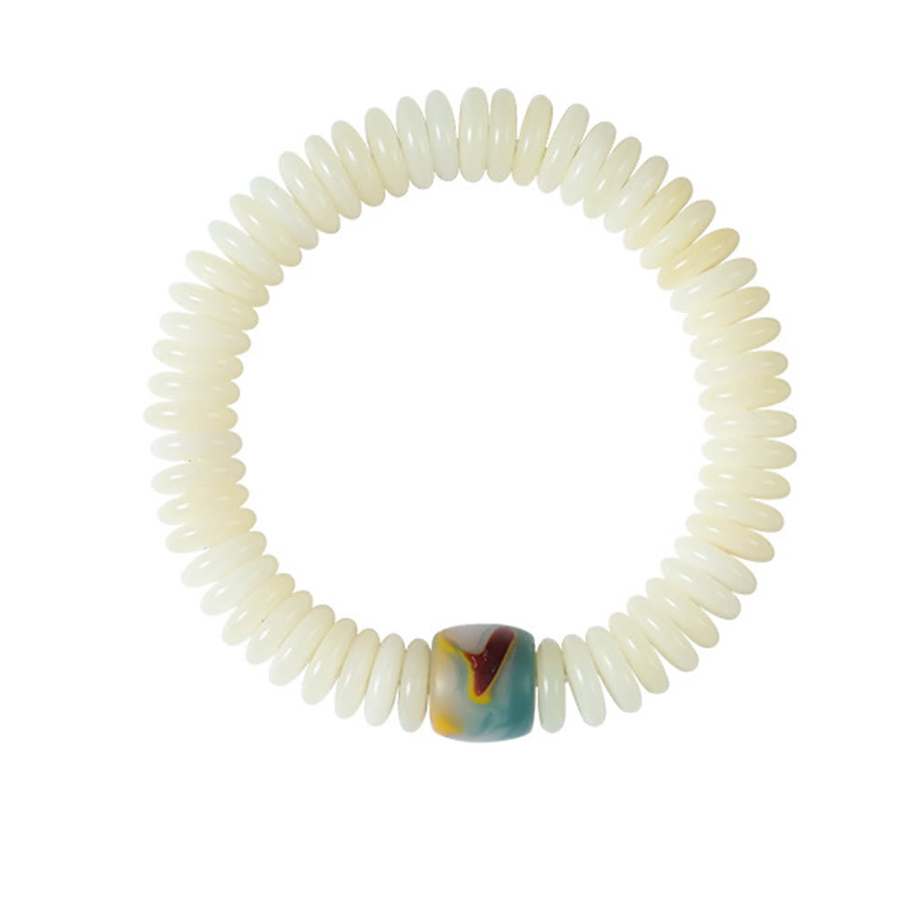 Natural White Bodhi Seed Stone Wisdom Tassel Wrist Mala Bracelet