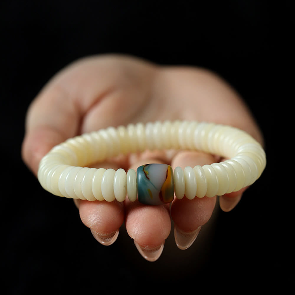 Natural White Bodhi Seed Stone Wisdom Tassel Wrist Mala Bracelet
