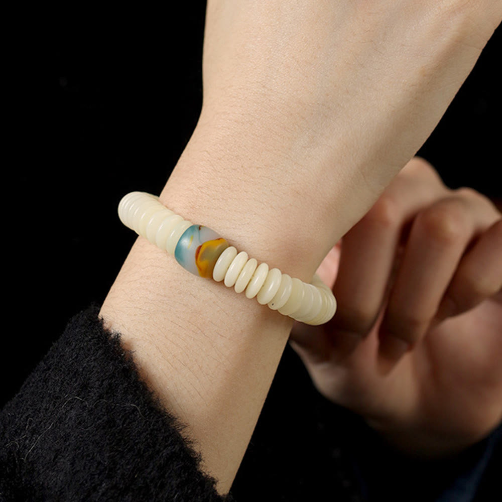 Natural White Bodhi Seed Stone Wisdom Tassel Wrist Mala Bracelet