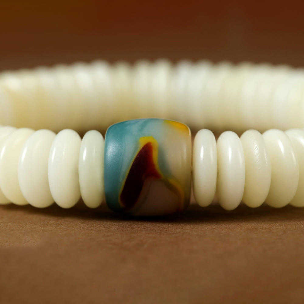 Natural White Bodhi Seed Stone Wisdom Tassel Wrist Mala Bracelet