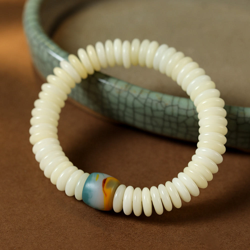 Natural White Bodhi Seed Stone Wisdom Tassel Wrist Mala Bracelet