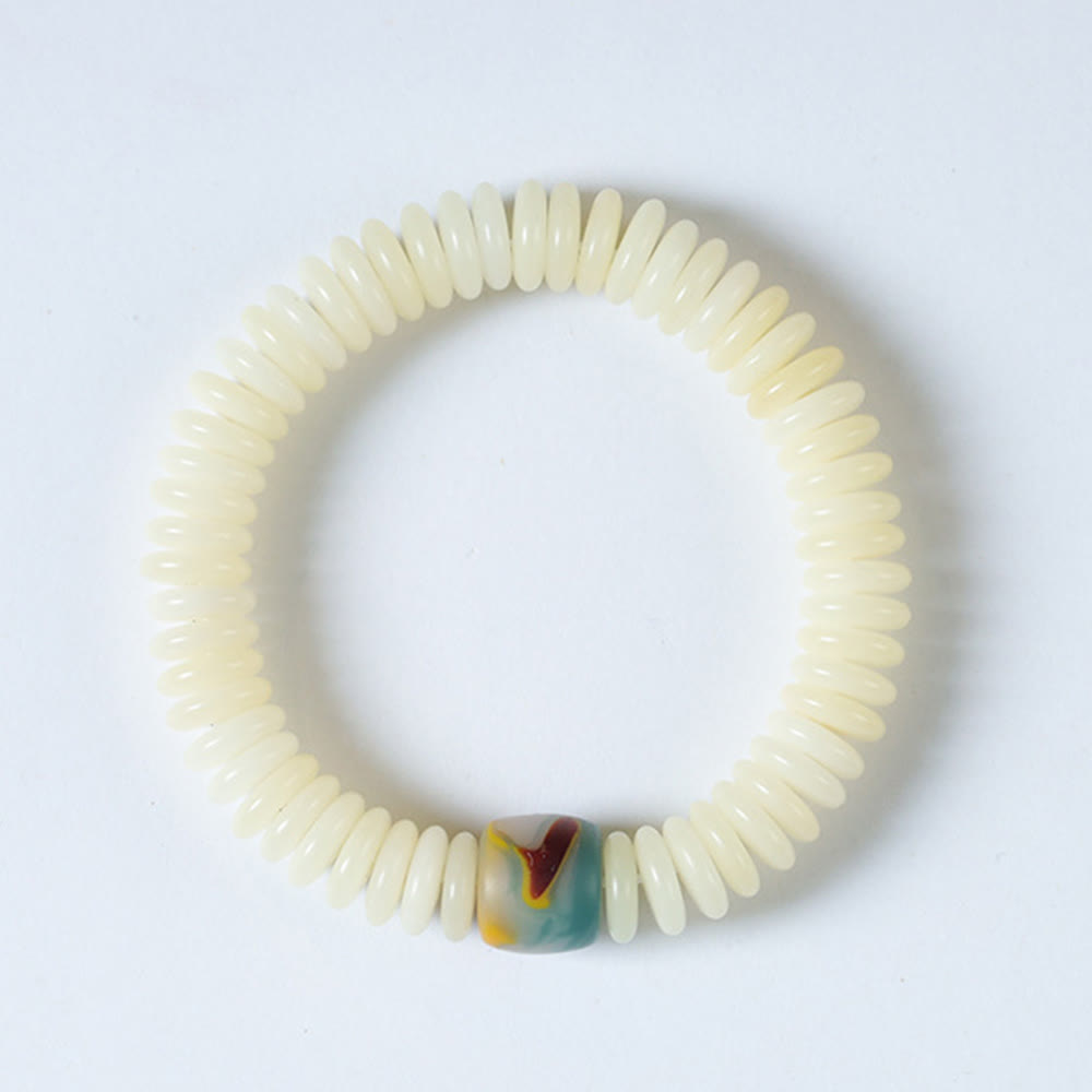 Natural White Bodhi Seed Stone Wisdom Tassel Wrist Mala Bracelet