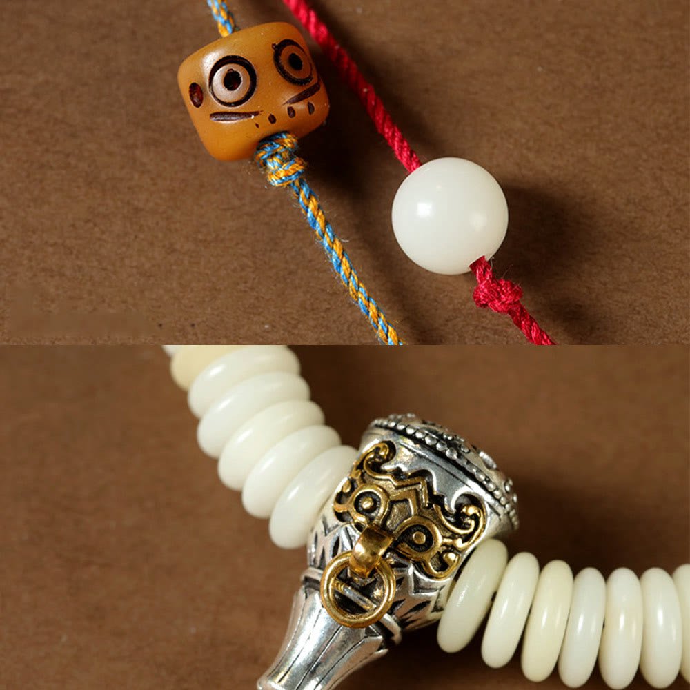 Natural White Bodhi Seed Stone Wisdom Tassel Wrist Mala Bracelet