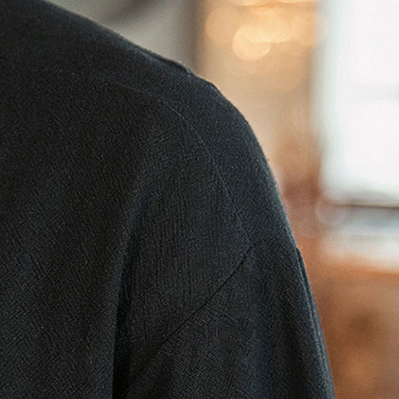 Plain Chinese Frog-Button Jacket Cotton Linen Men's Three Quarter Sleeve Kimono