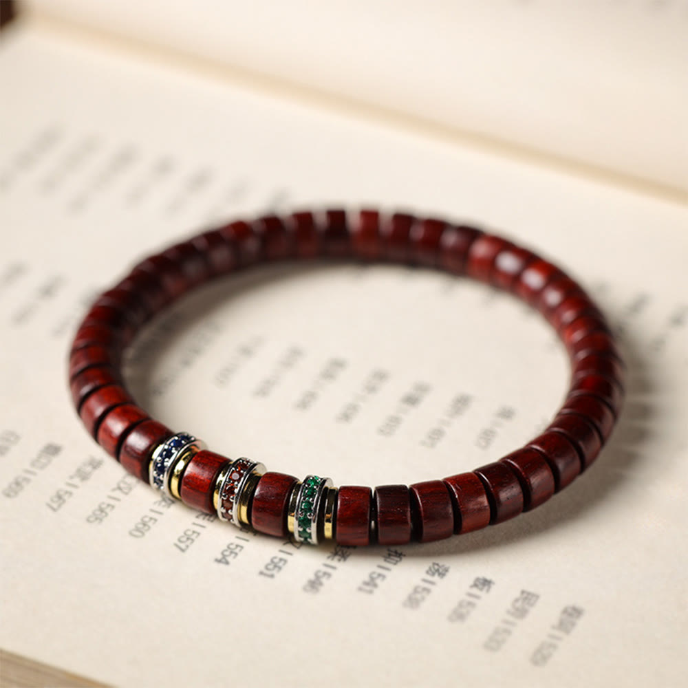 Ebony Wood Small Leaf Red Sandalwood Zircon Peace Bracelet