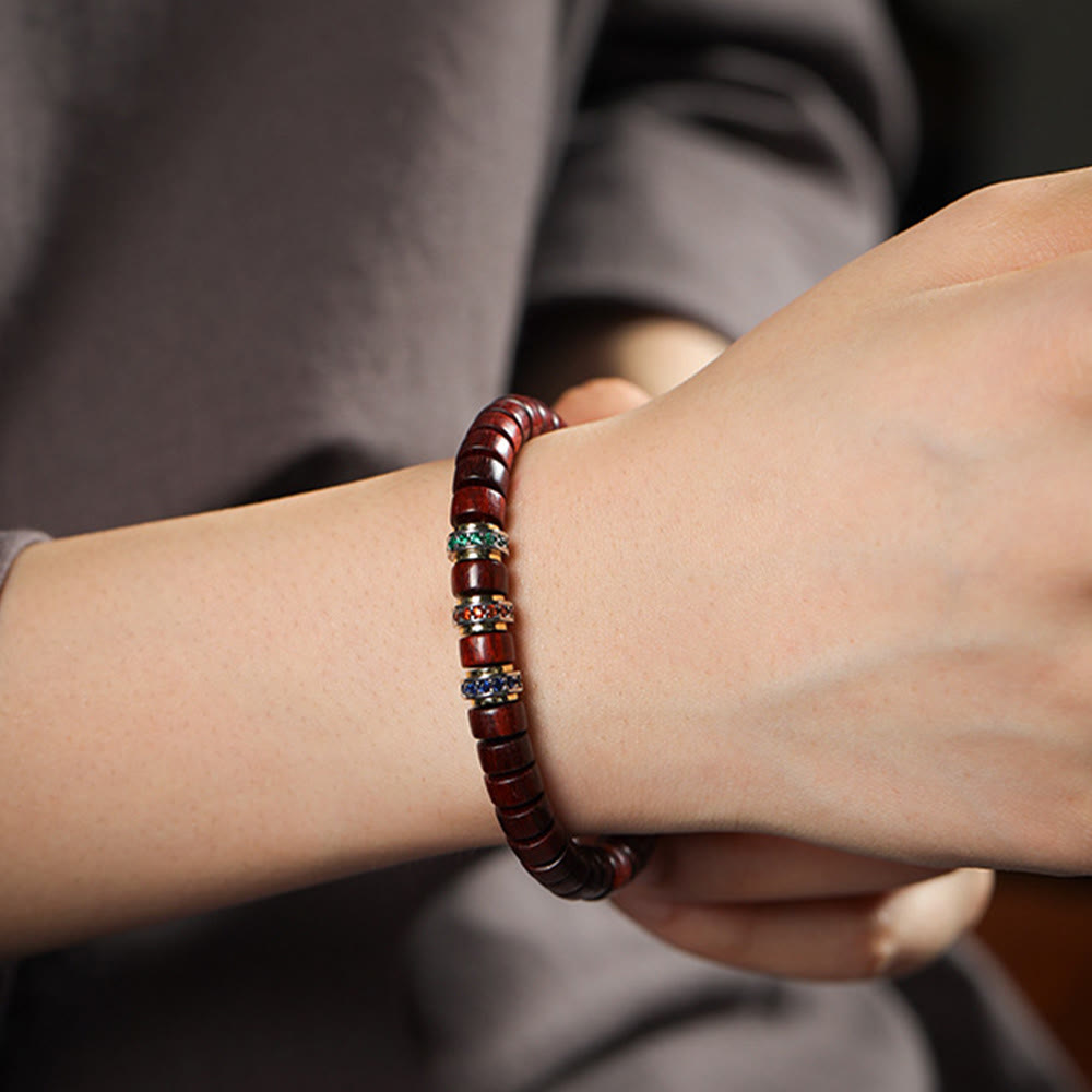 Ebony Wood Small Leaf Red Sandalwood Zircon Peace Bracelet