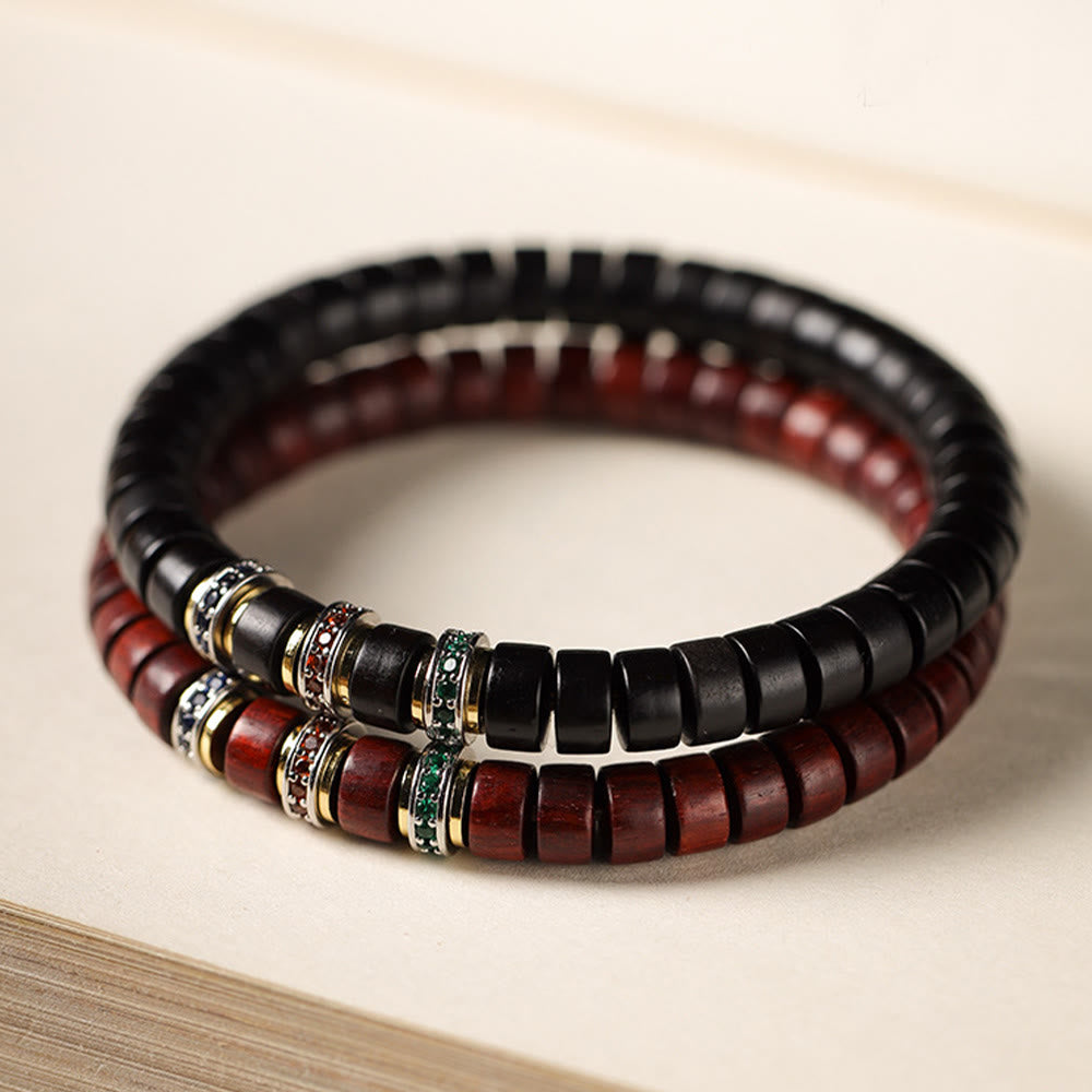 Ebony Wood Small Leaf Red Sandalwood Zircon Peace Bracelet