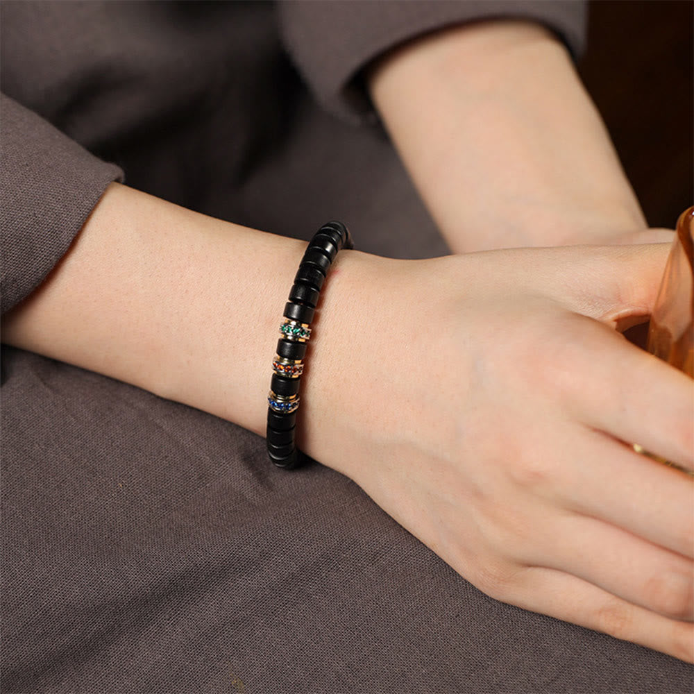 Ebony Wood Small Leaf Red Sandalwood Zircon Peace Bracelet