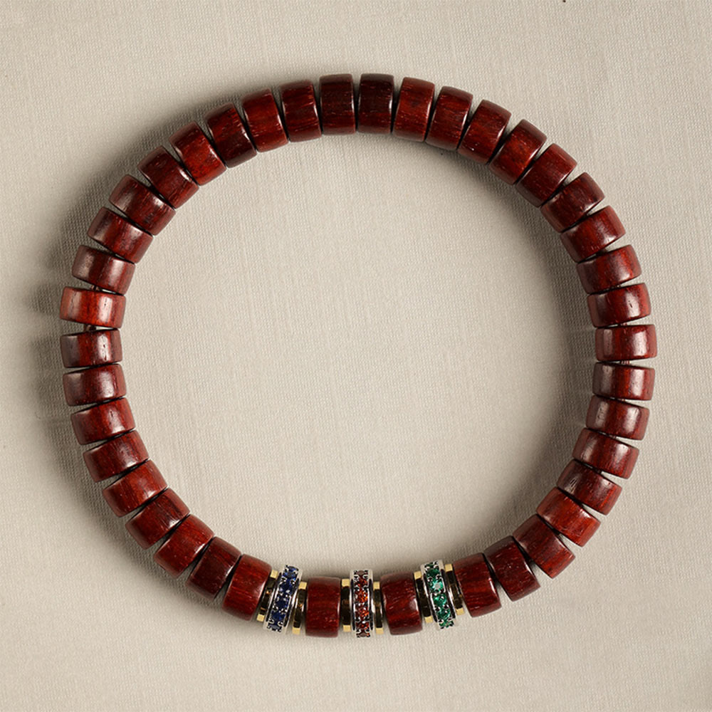Ebony Wood Small Leaf Red Sandalwood Zircon Peace Bracelet