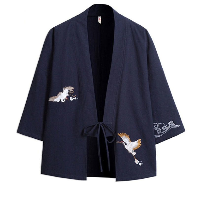 Embroidered Cotton Linen Open Front Mindful Kimono Jacket
