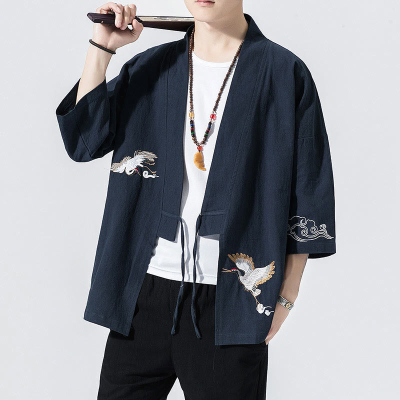 Embroidered Cotton Linen Open Front Mindful Kimono Jacket