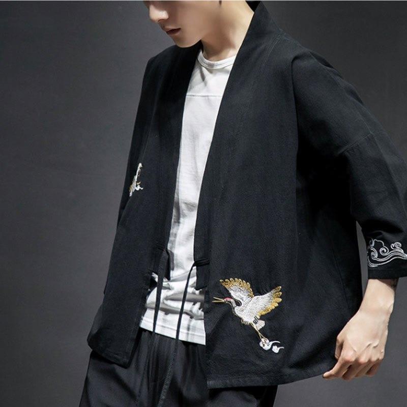 Embroidered Cotton Linen Open Front Mindful Kimono Jacket