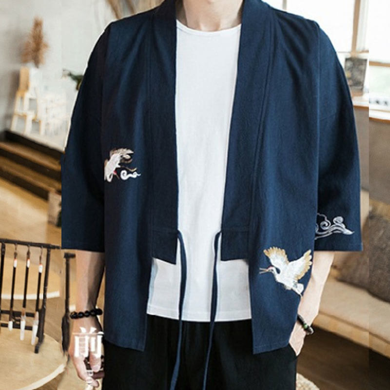Embroidered Cotton Linen Open Front Mindful Kimono Jacket