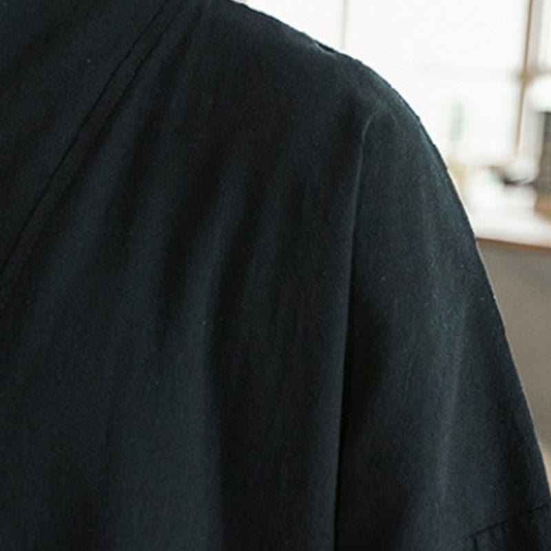 Embroidered Cotton Linen Open Front Mindful Kimono Jacket