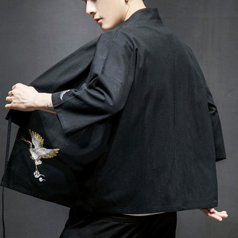Embroidered Cotton Linen Open Front Mindful Kimono Jacket