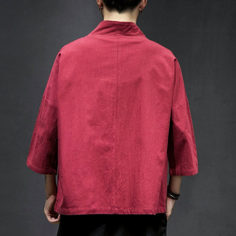 Embroidered Cotton Linen Open Front Mindful Kimono Jacket