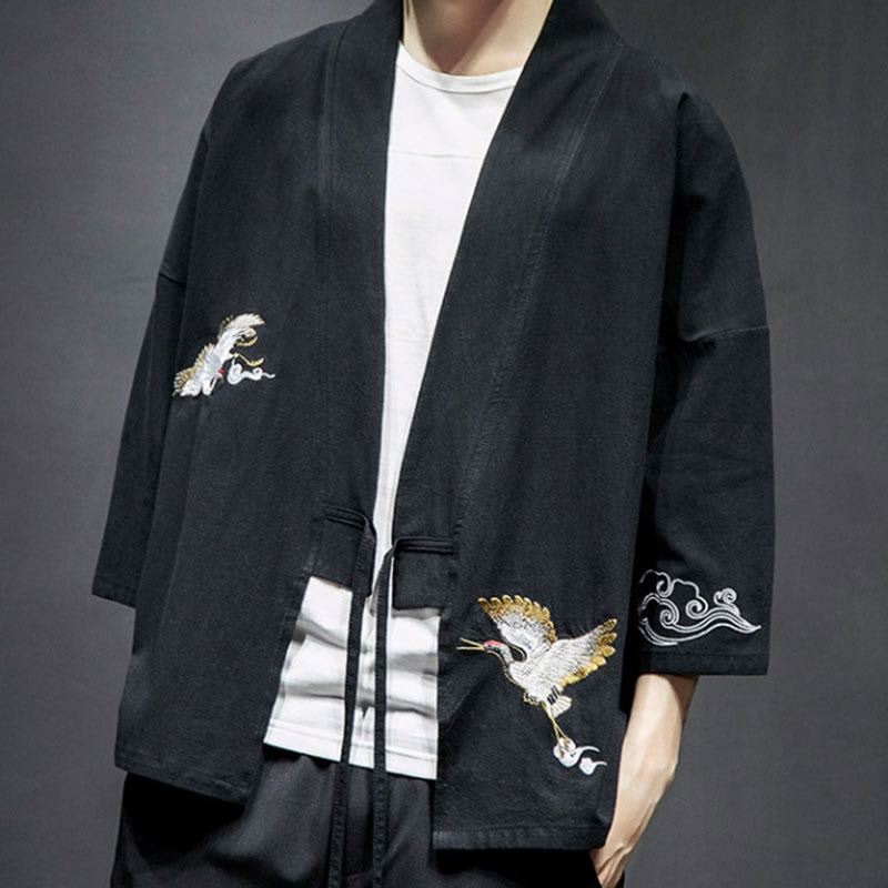 Embroidered Cotton Linen Open Front Mindful Kimono Jacket