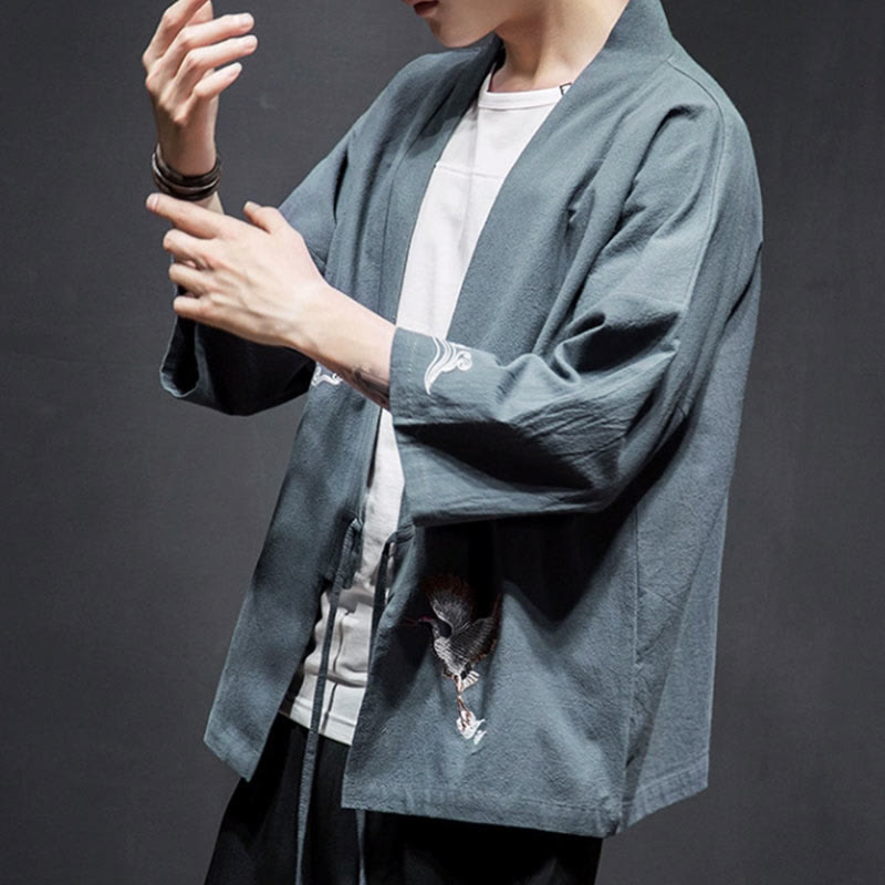 Embroidered Cotton Linen Open Front Mindful Kimono Jacket