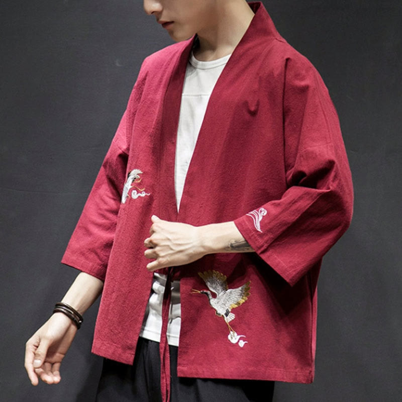 Embroidered Cotton Linen Open Front Mindful Kimono Jacket