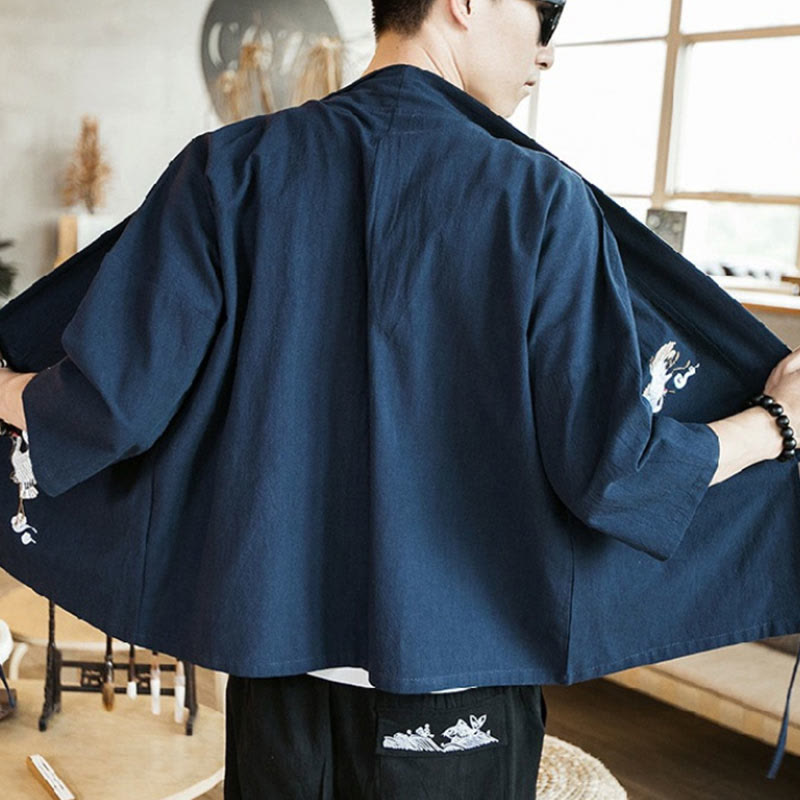 Embroidered Cotton Linen Open Front Mindful Kimono Jacket