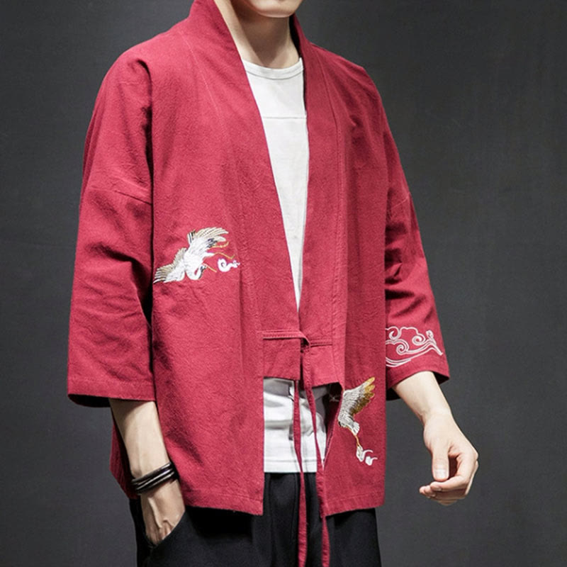 Embroidered Cotton Linen Open Front Mindful Kimono Jacket