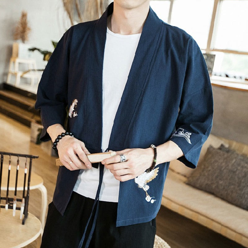 Embroidered Cotton Linen Open Front Mindful Kimono Jacket
