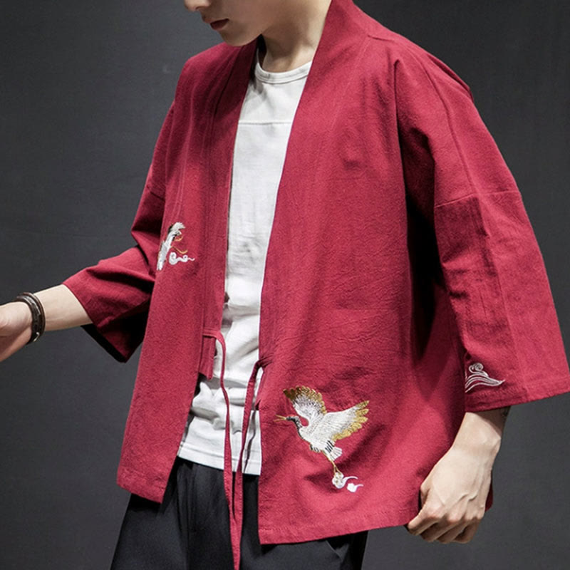 Embroidered Cotton Linen Open Front Mindful Kimono Jacket