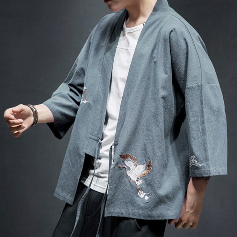Embroidered Cotton Linen Open Front Mindful Kimono Jacket