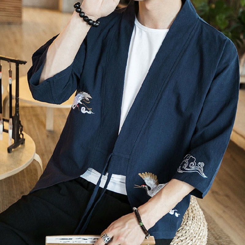Embroidered Cotton Linen Open Front Mindful Kimono Jacket