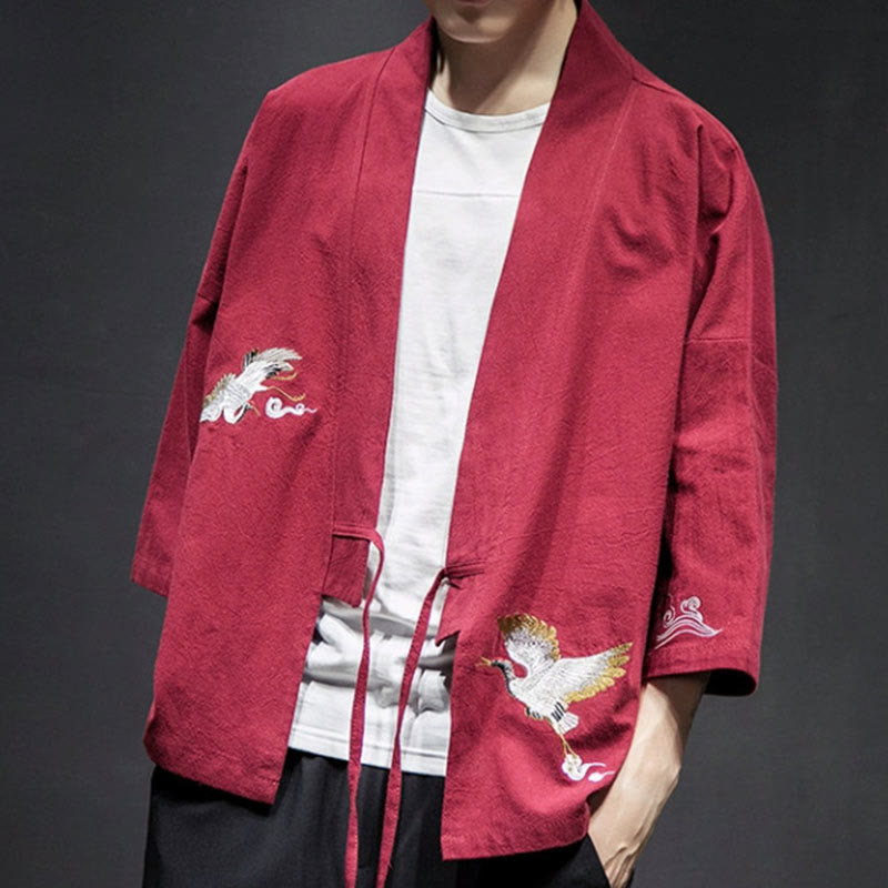 Embroidered Cotton Linen Open Front Mindful Kimono Jacket