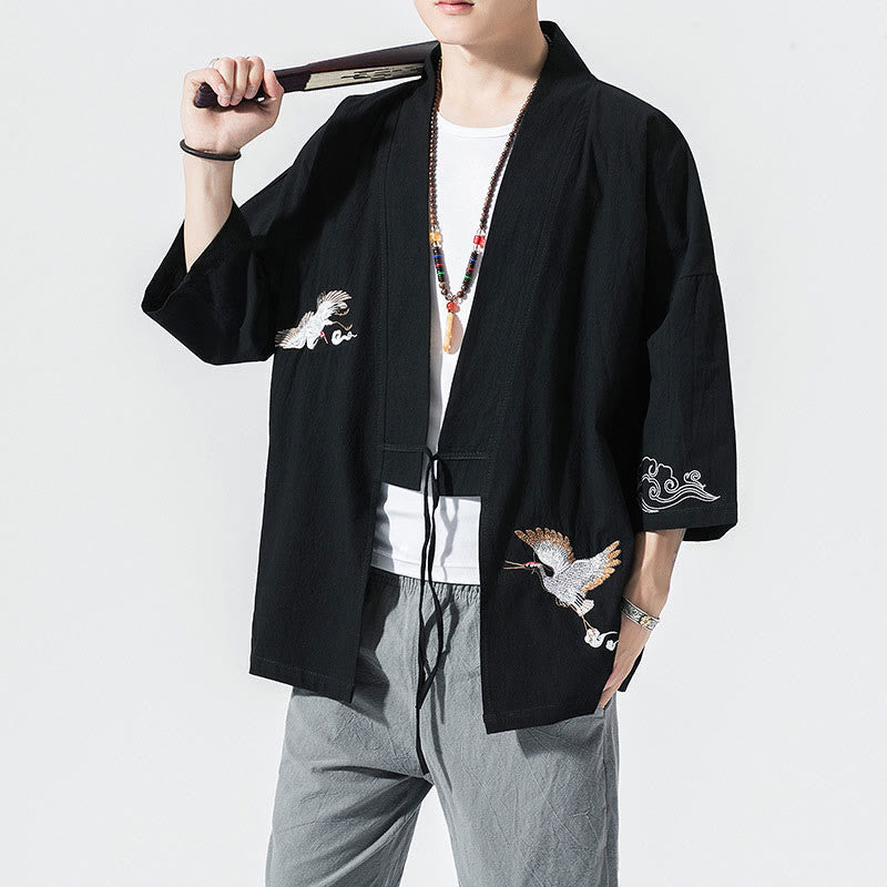 Embroidered Cotton Linen Open Front Mindful Kimono Jacket