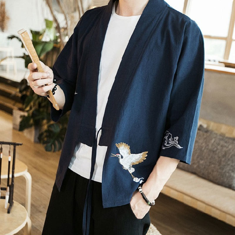 Embroidered Cotton Linen Open Front Mindful Kimono Jacket