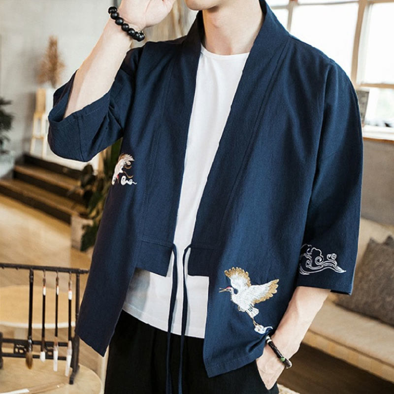 Embroidered Cotton Linen Open Front Mindful Kimono Jacket
