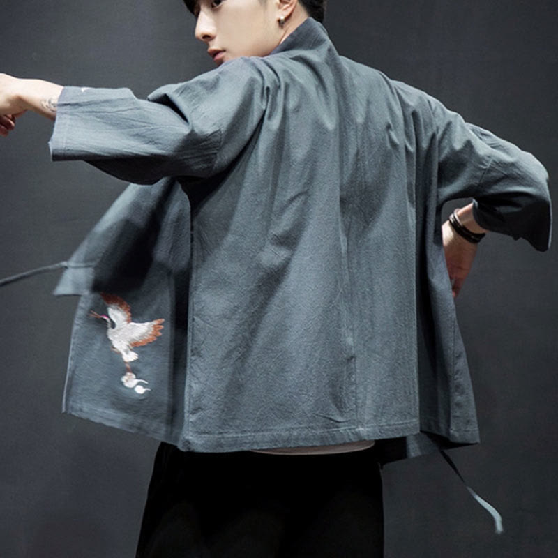 Embroidered Cotton Linen Open Front Mindful Kimono Jacket
