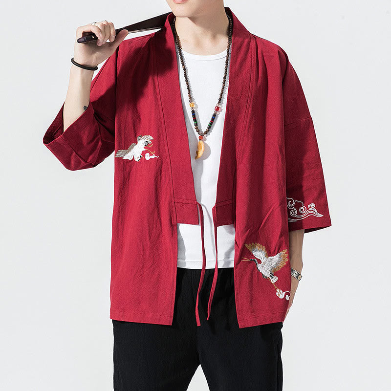 Embroidered Cotton Linen Open Front Mindful Kimono Jacket