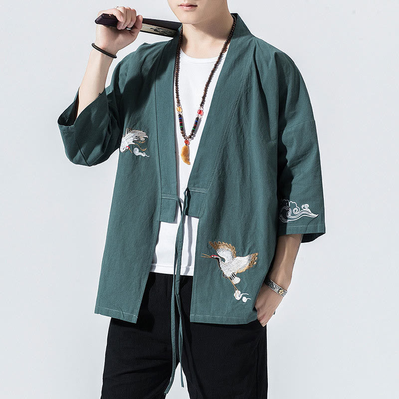 Embroidered Cotton Linen Open Front Mindful Kimono Jacket
