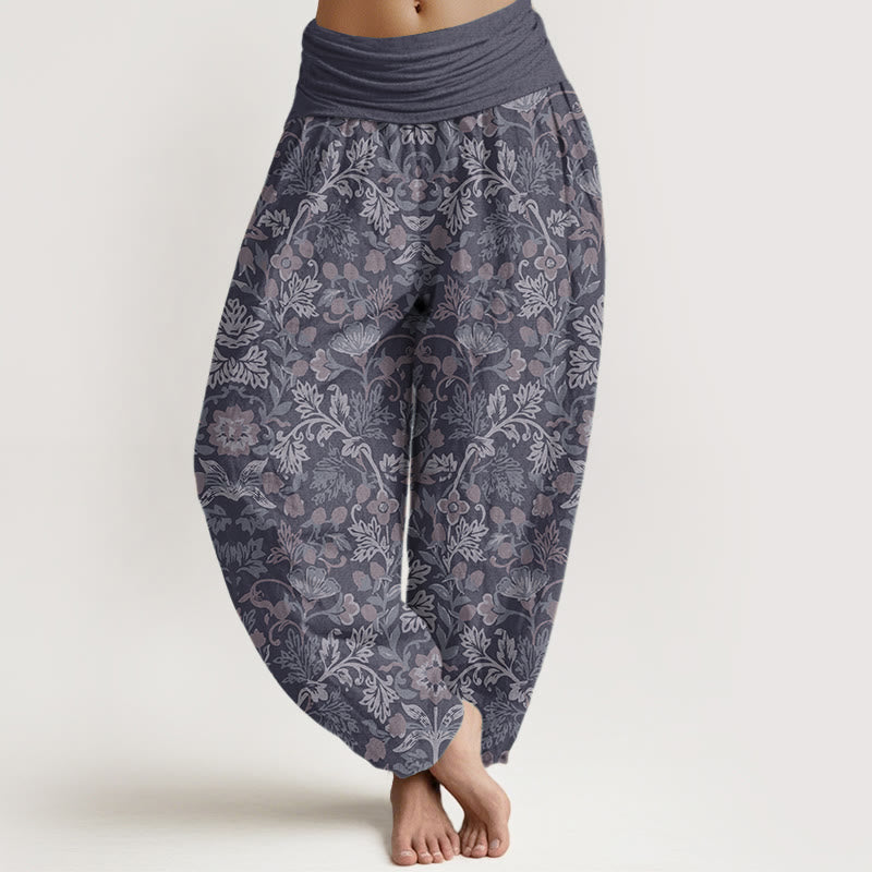Pure Cotton Casual Flower Vine Leaves Pattern Women's Elastic Waist Harem Pants