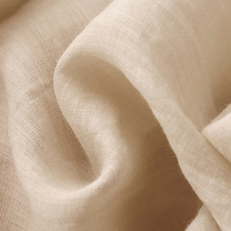 Geometric Embroidery Elastic Waist Women's Cotton Linen Wide Leg Pants With Pockets