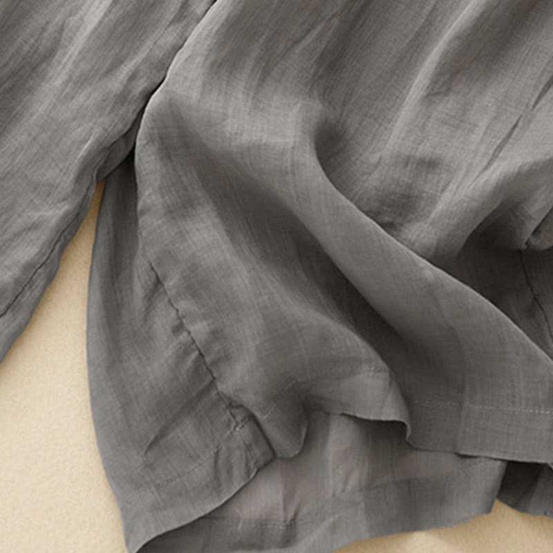 Geometric Embroidery Elastic Waist Women's Cotton Linen Wide Leg Pants With Pockets