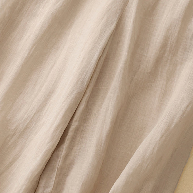 Geometric Embroidery Elastic Waist Women's Cotton Linen Wide Leg Pants With Pockets