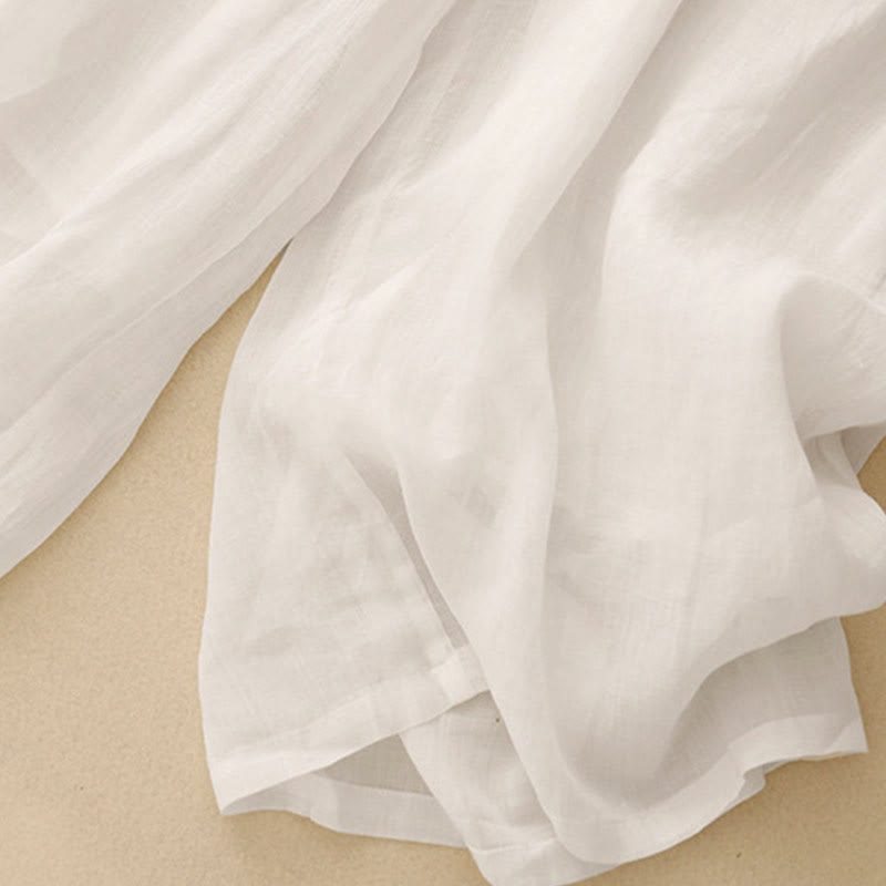 Geometric Embroidery Elastic Waist Women's Cotton Linen Wide Leg Pants With Pockets